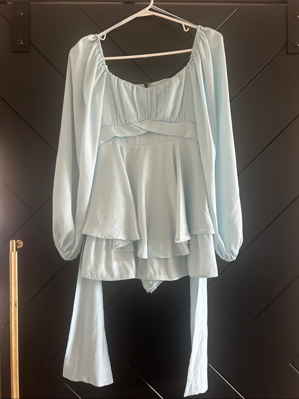 miami Light Blue Tiered Peplum Long-Sleeve Blouse